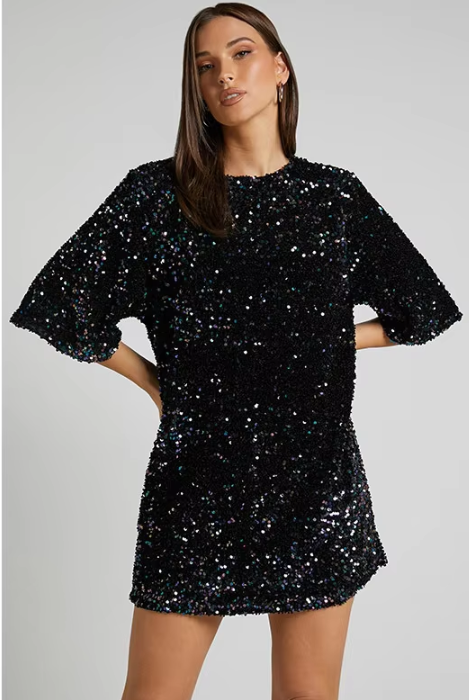 Elegant Glitter Women's Mini Cocktail Dress with Bow