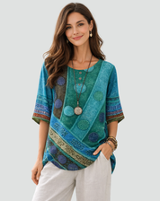 Boho Blouse with Print and Three-Quarter Sleeves