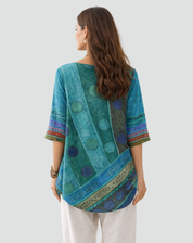Boho Blouse with Print and Three-Quarter Sleeves