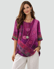 Boho Blouse with Print and Three-Quarter Sleeves