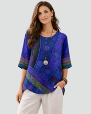 Boho Blouse with Print and Three-Quarter Sleeves