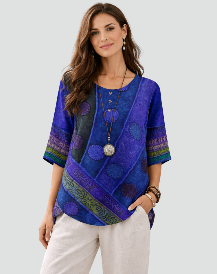 Boho Blouse with Print and Three-Quarter Sleeves