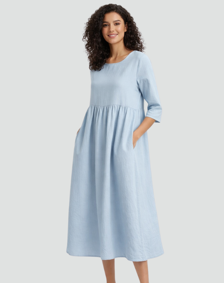 Falling Midi Dress with Half Sleeves and Pockets