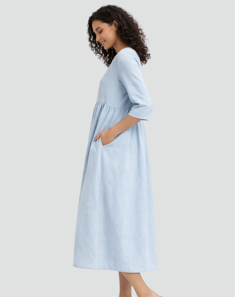 Falling Midi Dress with Half Sleeves and Pockets