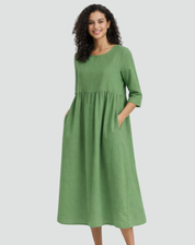 Falling Midi Dress with Half Sleeves and Pockets