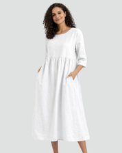 Falling Midi Dress with Half Sleeves and Pockets