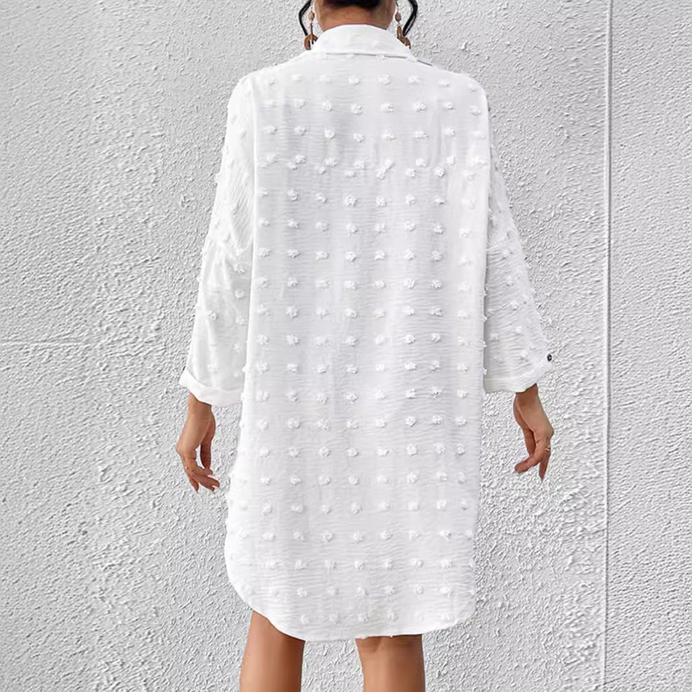 White Beach Cover-Up Dress with Long Sleeves for Women