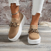 Lightweight Women's Slip-Ons with Chain Detail and Platform Sole