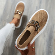 Lightweight Women's Slip-Ons with Chain Detail and Platform Sole