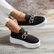 Lightweight Women's Slip-Ons with Chain Detail and Platform Sole