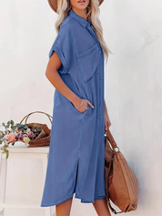 Oversized Midi Shirt Dress With Short Sleeves For Women
