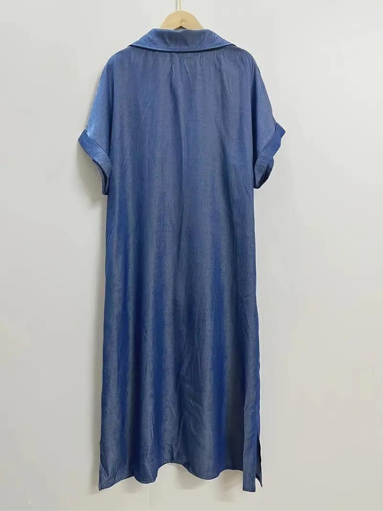 Oversized Midi Shirt Dress With Short Sleeves For Women
