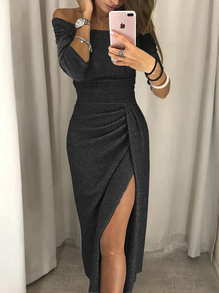 Renske - Elegant Glitter Midi Dress with Layered Look