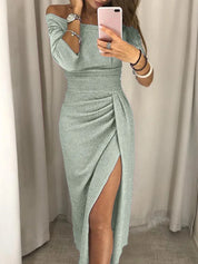 Renske - Elegant Glitter Midi Dress with Layered Look