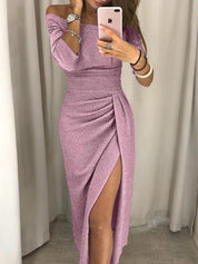 Renske - Elegant Glitter Midi Dress with Layered Look