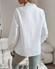 Jamie - Blouse with ruffles and standing collar