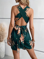 Nara Romper | Floral Print Cross Back Romper