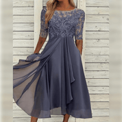 Women's Elegant Midi Dress with Lace and Comfortable Flowy Fit