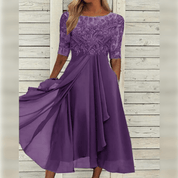 Women's Elegant Midi Dress with Lace and Comfortable Flowy Fit