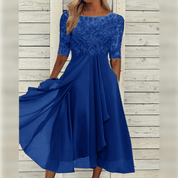 Women's Elegant Midi Dress with Lace and Comfortable Flowy Fit
