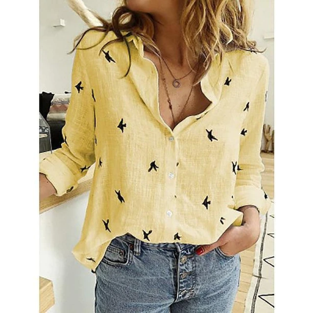 Casual Women’s Linen Blouse With Long Sleeves And Button Closure