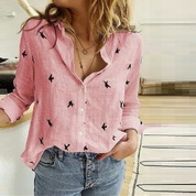 Casual Women’s Linen Blouse With Long Sleeves And Button Closure