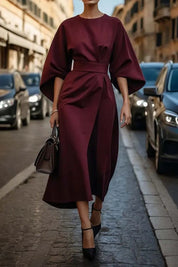 Midi Dress for Women with Balloon Sleeves and Elegant Style