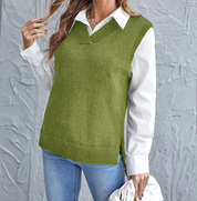 Knitted V-Neck Spencer Vest for Women