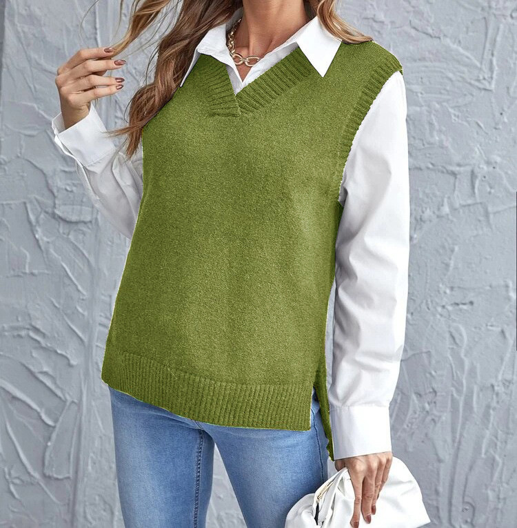 Knitted V-Neck Spencer Vest for Women