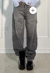 Women's High-Waisted Straight Jeans with Glitter