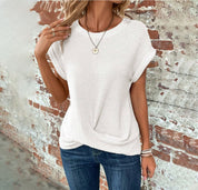 Draped Top with Short Sleeves and Round Neck