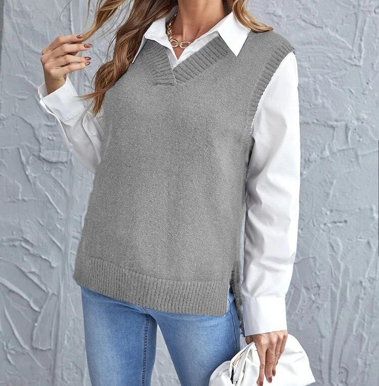 Knitted V-Neck Spencer Vest for Women