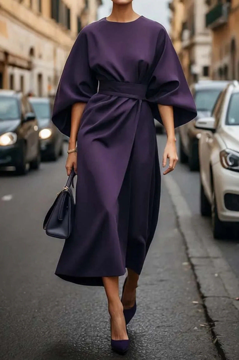 Midi Dress for Women with Balloon Sleeves and Elegant Style