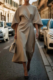 Midi Dress for Women with Balloon Sleeves and Elegant Style