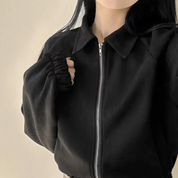 Short Suede-Look Bomber Jacket for Women Stylish and Trendy with Zipper