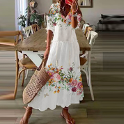 Boho Maxi Dress with Floral Print and V-Neck