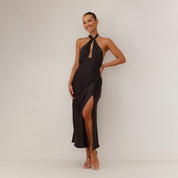 Lotte - Satin Women's Maxi Halter Dress with Split