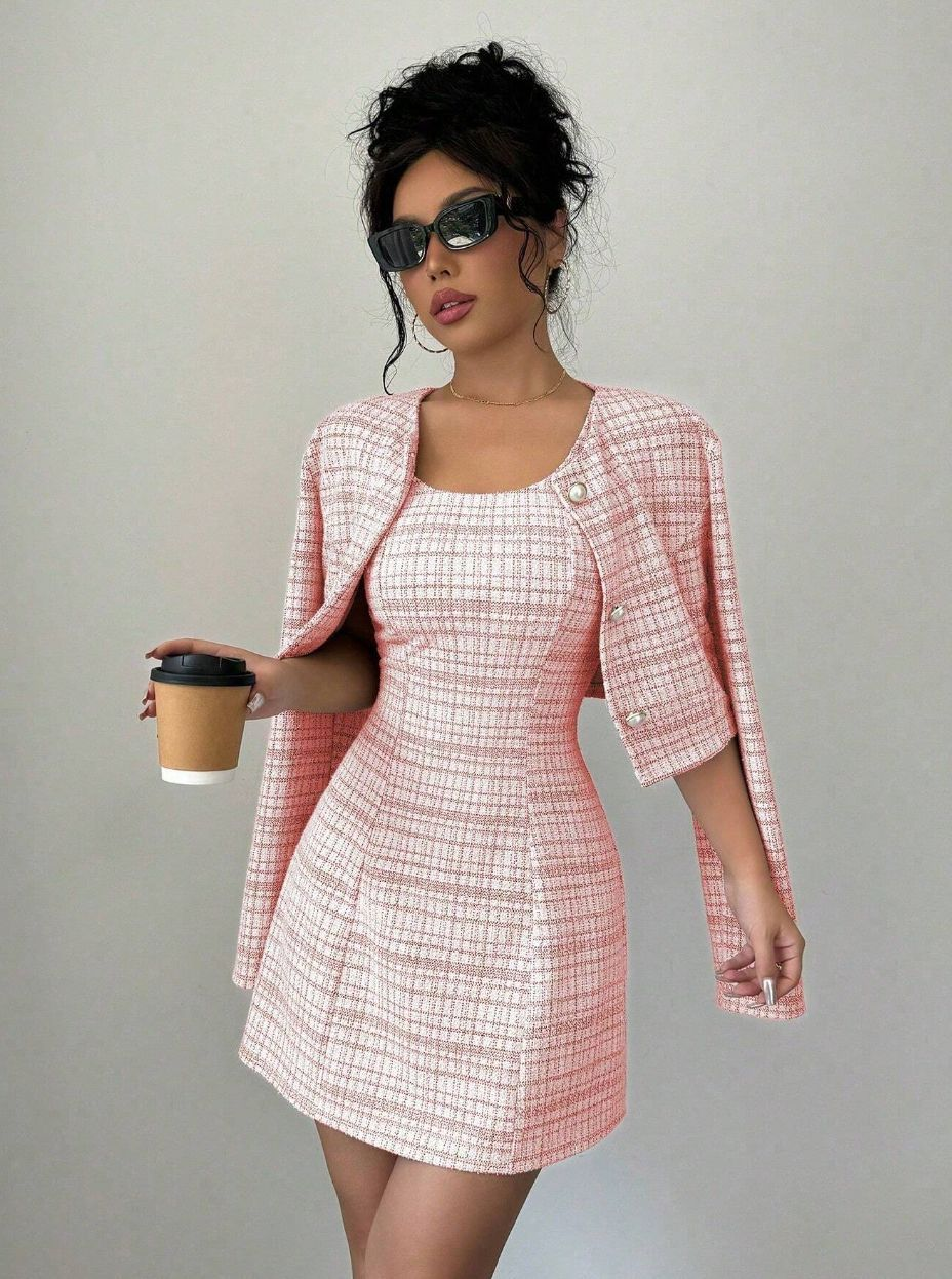 Women's Tweed Set with Short Jacket and Mini Dress
