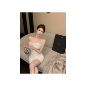 Strapless Mini Dress with Feathers Bodycon Party Dress for Women
