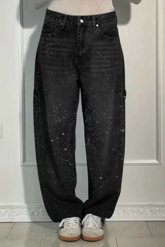 Women's High-Waisted Straight Jeans with Glitter