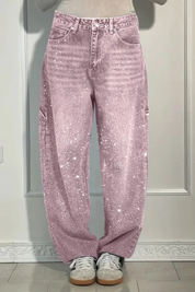 Women's High-Waisted Straight Jeans with Glitter