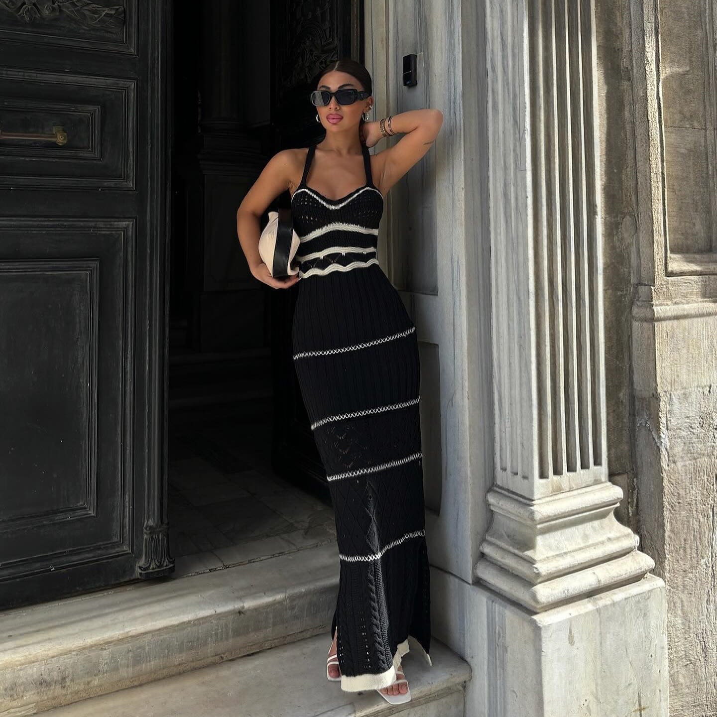 Elvira - Boho chic women's maxi dress with crochet details