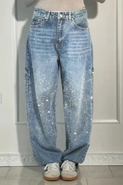 Women's High-Waisted Straight Jeans with Glitter