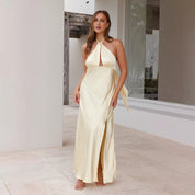 Lotte - Satin Women's Maxi Halter Dress with Split
