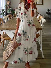 Boho Maxi Dress with Floral Print and V-Neck