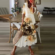 Boho Maxi Dress with Floral Print and V-Neck
