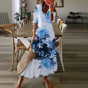 Boho Maxi Dress with Floral Print and V-Neck