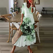 Boho Maxi Dress with Floral Print and V-Neck