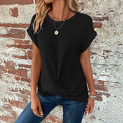 Draped Top with Short Sleeves and Round Neck