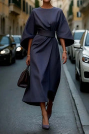 Midi Dress for Women with Balloon Sleeves and Elegant Style
